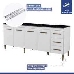 Cozinha Modulada 14 Portas 3 Gavetas Atenas Kaiki Móveis:Branco - 5