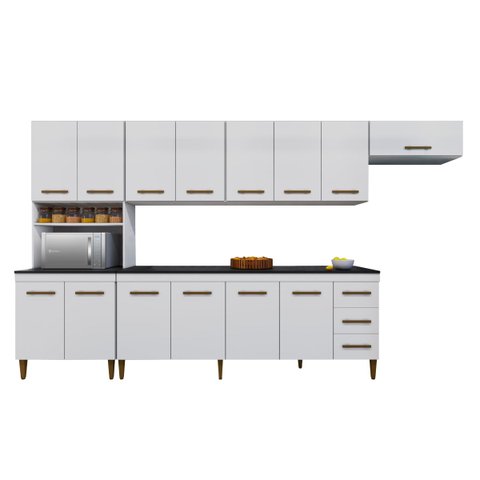 Cozinha Modulada 14 Portas 3 Gavetas Atenas Kaiki Móveis:Branco