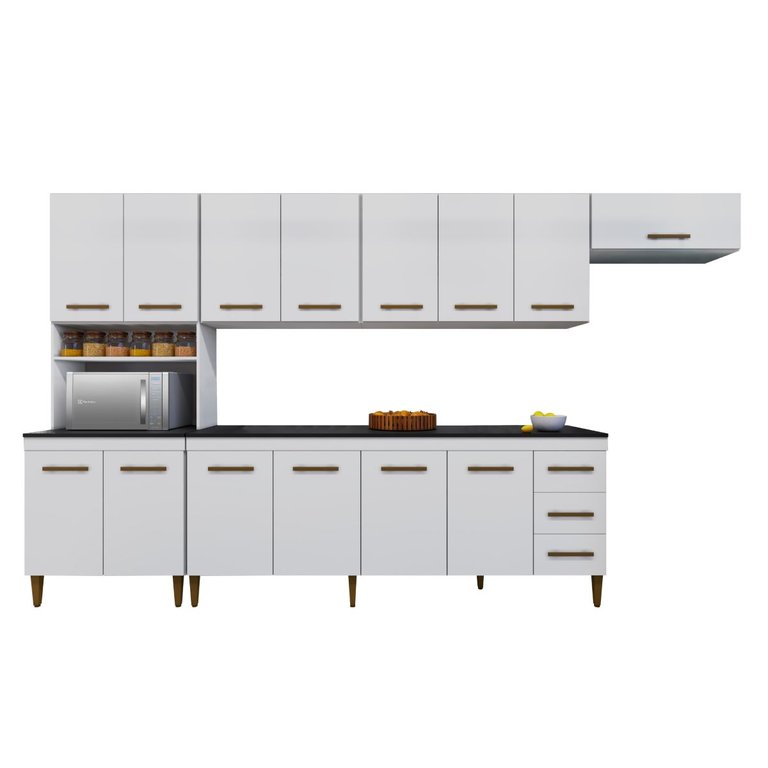 Cozinha Modulada 14 Portas 3 Gavetas Atenas Kaiki Móveis:Branco