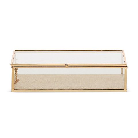Caixa em Vidro com Metal e Linho 25x15x6,5cm