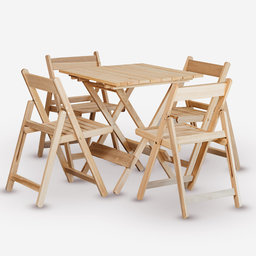 Conjunto de Mesa 70x70 e 4 Cadeiras Davos Dobrável Eucalipto sem Pintura Marcenaria Real - 1