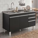 Ver imagem 3 de Balcão de Cozinha com Pia Inox Deslocada 120cm Ávila Preto L03 - Mpozenato