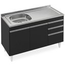 Ver imagem 1 de Balcão de Cozinha com Pia Inox Deslocada 120cm Ávila Preto L03 - Mpozenato