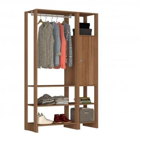 Closet Modulado 2 Peças com 1 Cabideiro 2 Prateleiras e 6 Nichos Yes Marrom