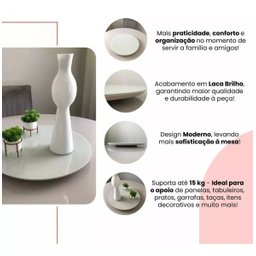 Prato Bandeja Giratória Sobrepo Centro Mesa Mdf Laqueado com Vidro Fixo 60cm - 3