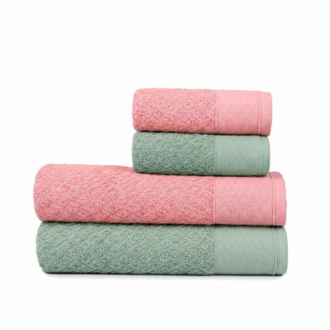 Jogo de Toalha 4 Peças Fio Penteado Capri 100% Algodão Atlântica Cor Rosa / Verde