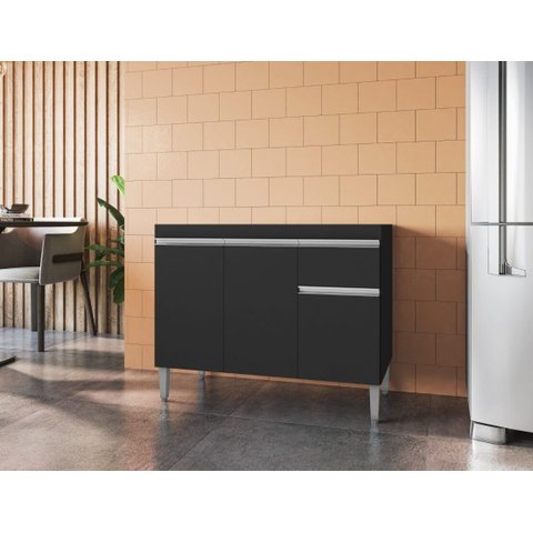 Balcão Gabinete de Pia Tatiane 100cm Preto S/tampo - Ajl Móveis