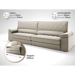 Sofá de Duplo Molejo com Carregador Usb, Retrátil e Reclinável Valencia 2,90m Veludocristal Areia - 2