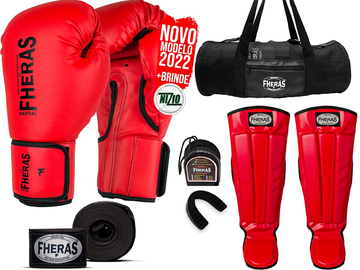 Kit Muay Thai Completo Luva Caneleira Anatômica 6oz | MadeiraMadeira