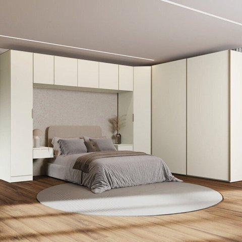 Guarda-Roupa Modulado de Canto Obliquo 8 Peças 9 Portas Orion CabeCasa MadeiraOriginals Bege/Aveia