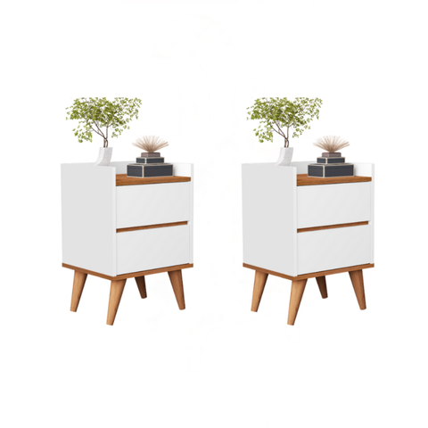 Kit 02 Mesas de Cabeceira Verona - Branco/nature