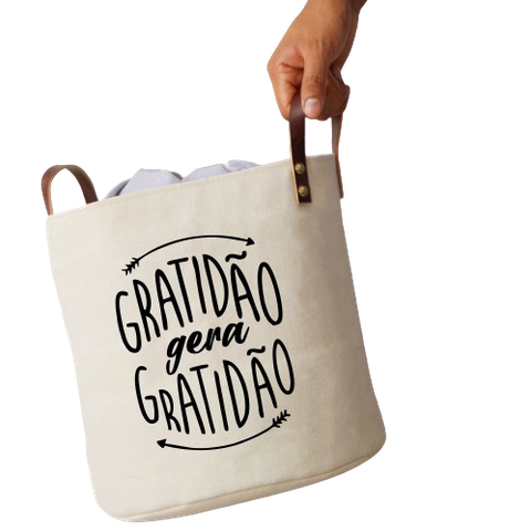 Cesto de Roupa Suja com Alças em Couro Ecológico e Estampa