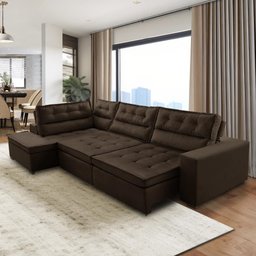 Sofá de Canto Retrátil e Reclinável com Molas 3,00x2,00 Esquerdo Marília Suede Marrom Rover & - 1