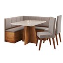 Ver imagem 2 de Conjunto Canto Alemao Baú Prestigio Mesa 120x80cm e 2 Cadeiras Milao Mel/off White/linho Kaki - Casa