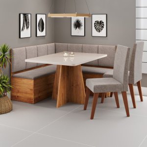 Conjunto Canto Alemao Baú Prestigio Mesa 120x80cm e 2 Cadeiras Milao Mel/off White/linho Kaki - Casa