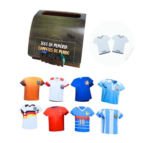 Jogo da Memória Camisas Futebol Campeões 9 Pares com Caixa de Mdf