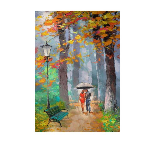 Quadro Decorativo Abstrato - Casal na Praça na Primavera