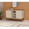 Aparador Buffet Sala Linhares 120cm com Pés de Madeira Offwhite com Nature - Rede Móveis - 1
