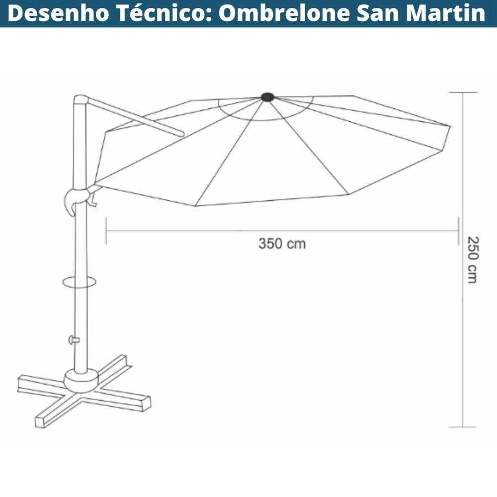 Ombrelone Lateral com Base Cruz Hdpe San Martin Rivatti 350 Cm Larg Alumínio Poliéster Azul - 4