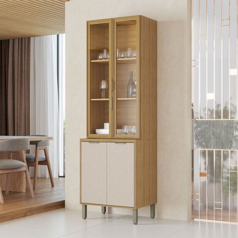 Cristaleira Colors 4 Portas 100% Mdf com Vidro Freijó/nazca - Kits Paraná