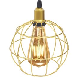 3 Pendentes Aramado Globo Luminária Lustre Retrô Balcão Dourado + 3 Lâmpada Led ST64 Vintage - 3