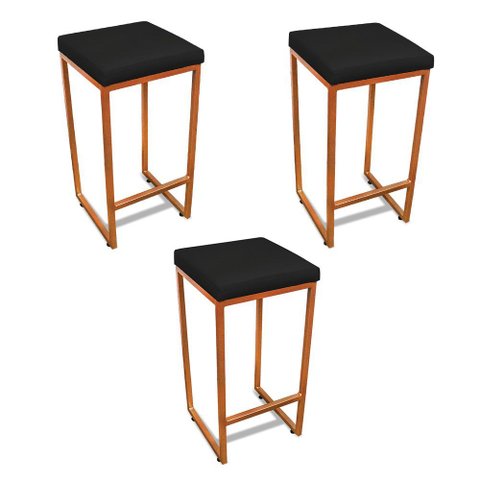 Banqueta Alta para Cozinha Industrial Kit 3 Nick Bronze e Sintético d03 - D’Rossi