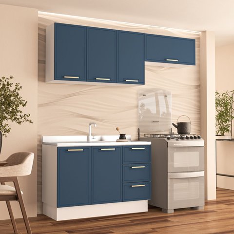 Armário de Cozinha Modulada Completa 3 Peças 200cm sem Tampo 100% Mdf Amara Politorno Móveis