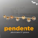 Ver imagem 3 de Pendente Lustre de Teto Jabuticaba Pendente Dourado com 7 Globos Vidro Âmbar e Lâmpada Branco Quente