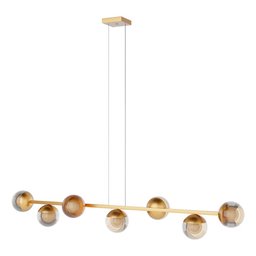Pendente Lustre de Teto Jabuticaba Pendente Dourado 7 Globos Vidro Ambar com Lâmpadas Branco Quente - 4