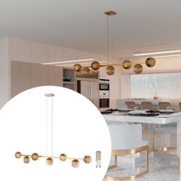 Pendente Lustre de Teto Jabuticaba Pendente Dourado com 7 Globos Vidro Âmbar e Lâmpada Branco Quente - 1