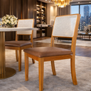 Ver imagem 6 de Kit 6 Cadeiras de Jantar Palha Estofada Couro Pu Caramelo com Tela Sextavada Rubi Madeira Maciça Mel