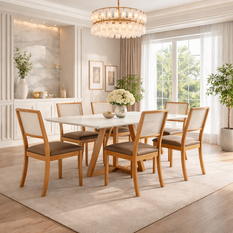 Kit 6 Cadeiras de Jantar Palha Estofada Couro Pu Caramelo com Tela Sextavada Rubi Madeira Maciça Mel