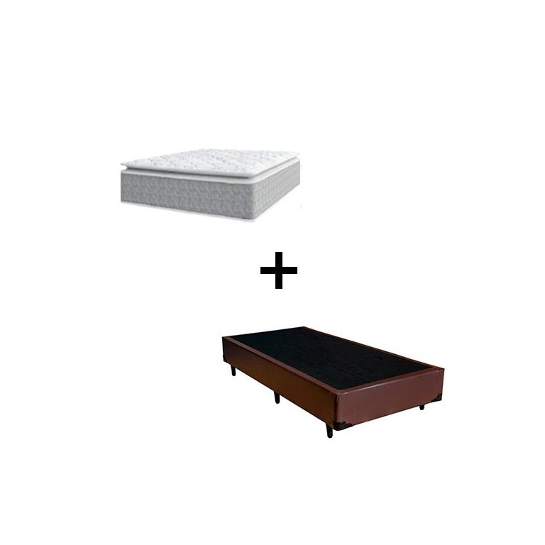 Cama Box Solteiro 88 Sintetico Marrom com Colchão Nazar Molas Ensacadas com Pillow Top - Bello Box - Cama Box Solteiro 88 Sintetico Marrom com Colchão Nazar Molas Ensacadas com Pillow Top - Bello Box -