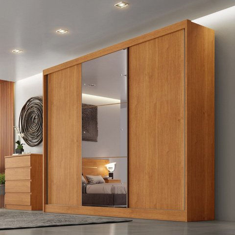 Guarda-Roupa Casal MDF com Espelho 3 Portas 6 Gavetas Soberano Marrom/Cinamomo