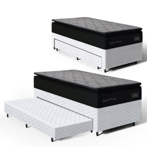 Cama Box com Colchão de Espuma D45 Pillow Top Suport Prime + Auxiliar de Espuma Unique Solteiro 88cm