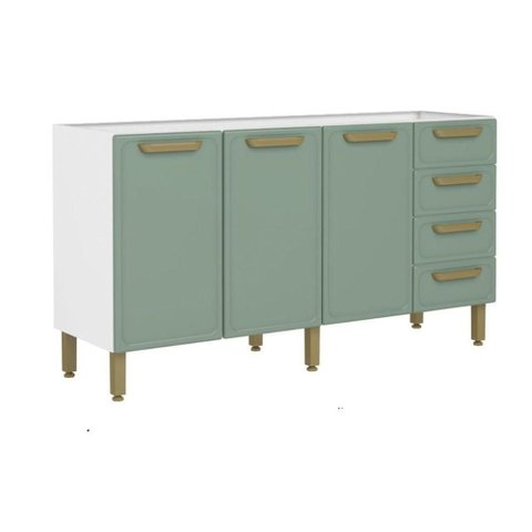 Balcão de Cozinha Bella C/ 3 Portas e 4 Gavetas S/ Tampo 160cm Verde - Bertolini