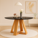 Ver imagem 1 de Mesa de Jantar Redonda com Tampo de Vidro para Sala de Estar e Cozinha:preto