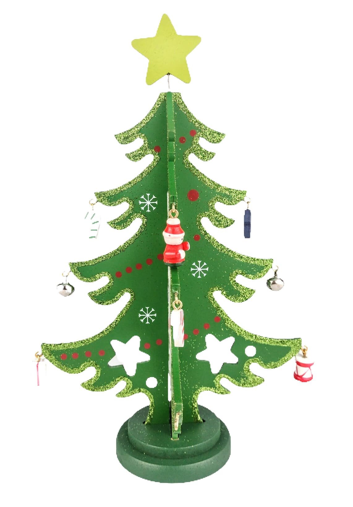 Árvore Enfeite de Natal Madeira 3D e Pingentes 18x14CM Pequena Wincy - 2