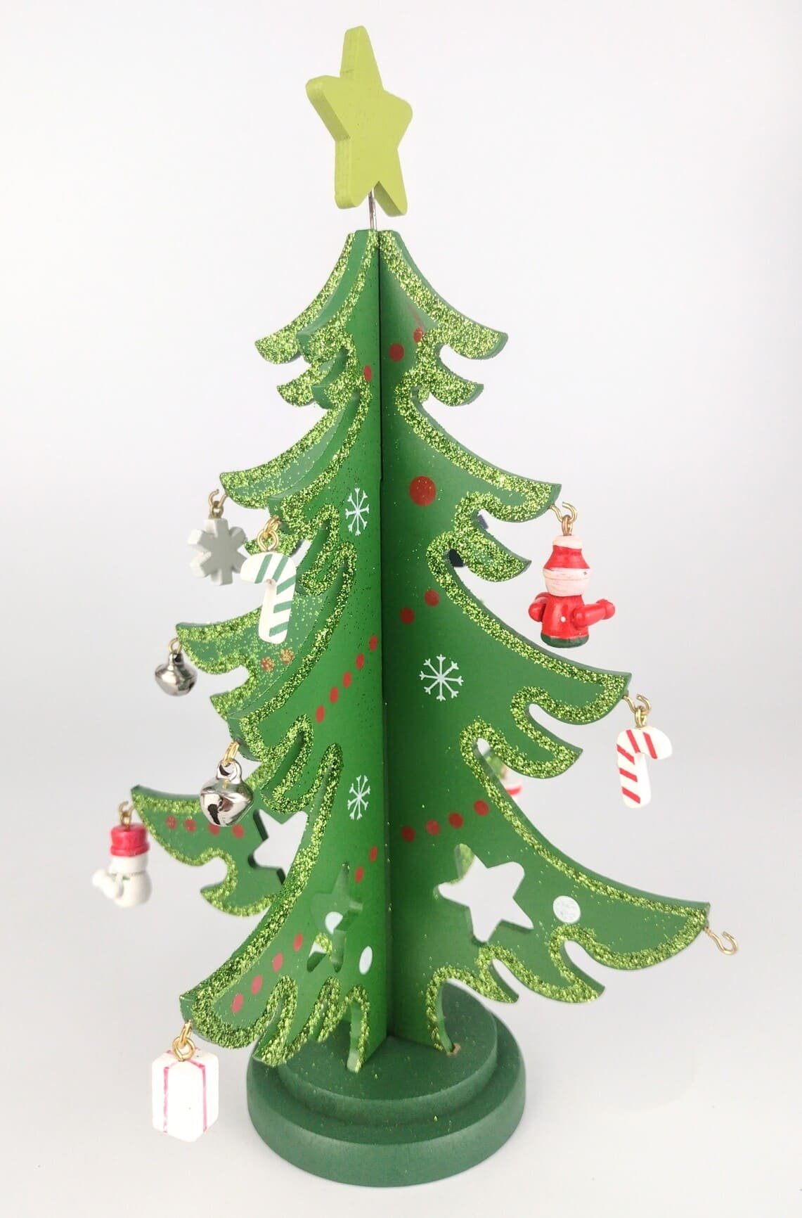 Árvore Enfeite de Natal Madeira 3D e Pingentes 18x14CM Pequena Wincy - 3