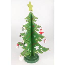 Árvore Enfeite de Natal Madeira 3D e Pingentes 18x14CM Pequena Wincy - 3