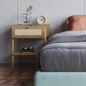 Mesa De Cabeceira 1 Gaveta Palhinha Pé Madeira Oslo Artesano Hanover