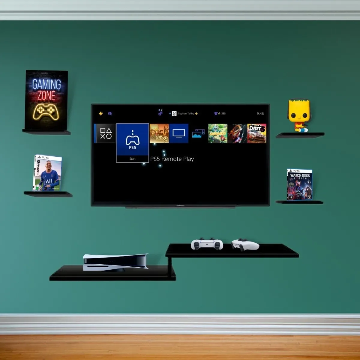 Ver imagem 1 de Rack Suspenso para TV com 4 Prateleiras em MDF Preto para Quartos e Salas