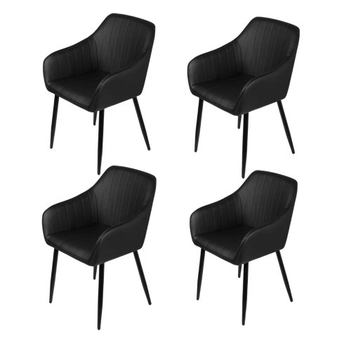 Kit 4 Poltronas Volga Or Design Pu Preto Base Metal