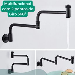 Torneira Cozinha Gourmet Banheiro Parede Articulavel Extensa Dobravel Estilo Curva Preto Modelo Vilh - 3