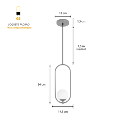 Luminária Pendente Teto Arco Globo Vidro Sala Cama Dourado - 5
