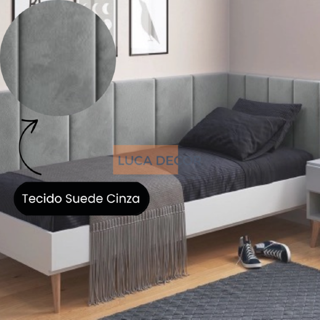 Conjunto Cabeceira De Cama Solteiro Suspensa Várias Cores:Suede Cinza - 2