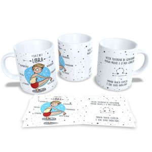 Caneca de Porcelana Signos do Zodíaco, Astrologia, Horóscopo Libra