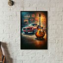 Ver imagem 1 de Quadro Garagem - Guitarra e Carro 24x18cm - com Vidro:madeira Branca