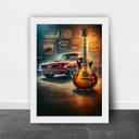 Ver imagem 2 de Quadro Garagem - Guitarra e Carro 24x18cm - com Vidro:madeira Branca