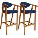 Ver imagem 1 de Kit 02 Banquetas Alta Cozinha Bancada Bar Sala de Jantar Fixa Cecília L02 Suede Azul Marinho - Lyam